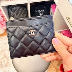 CHANEL Black Quilted Card Wallet